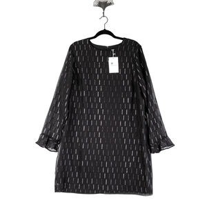 NWT Lafayette 148 Shift Dress Black Ruffled Cuffs Shimmery $2498 - Size 6 Small